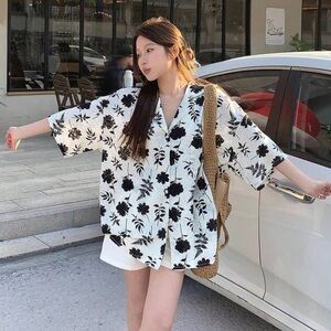 Floral Black and White Women's Top